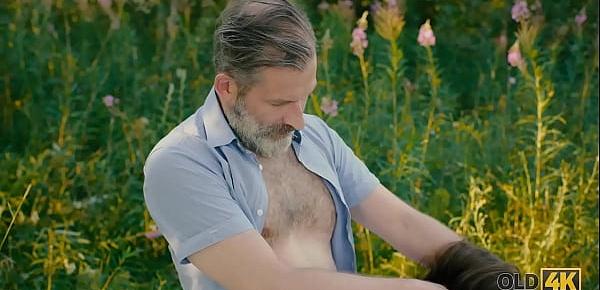 trendsOLD4K. Handsome old man convinces busty gal to have sex in the forest